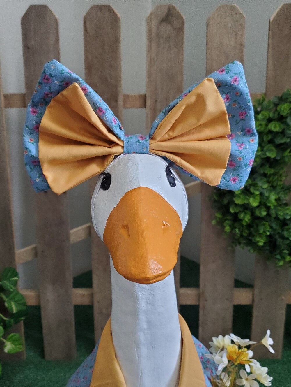 Large Concrete Porch Goose Outfit With Bow - Picture 3 of 13